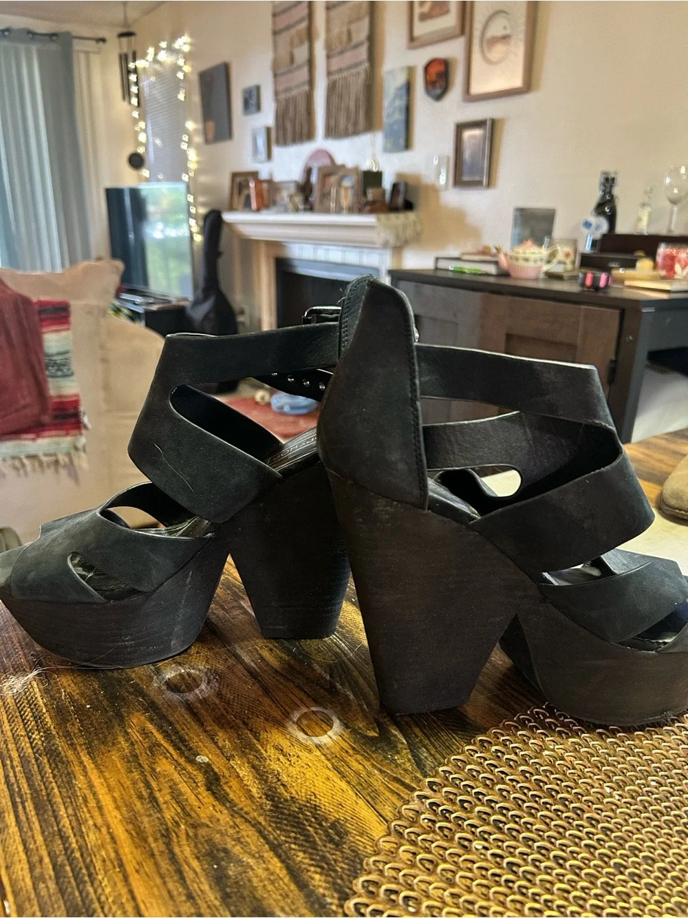 Topshop Black Platform Ankle-Strap Sandals